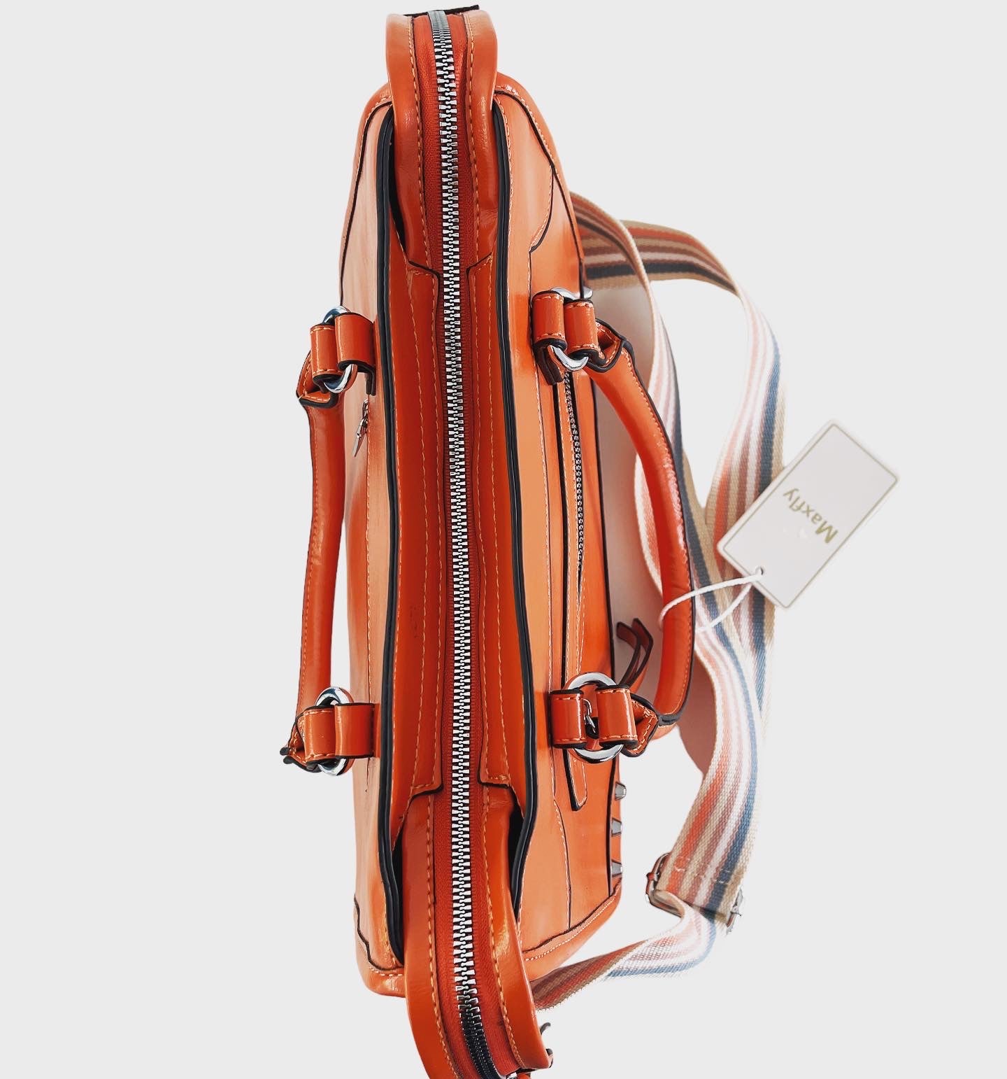 Mittelgroße orangefarbene Tasche mit beidseitigem Reißverschluss
