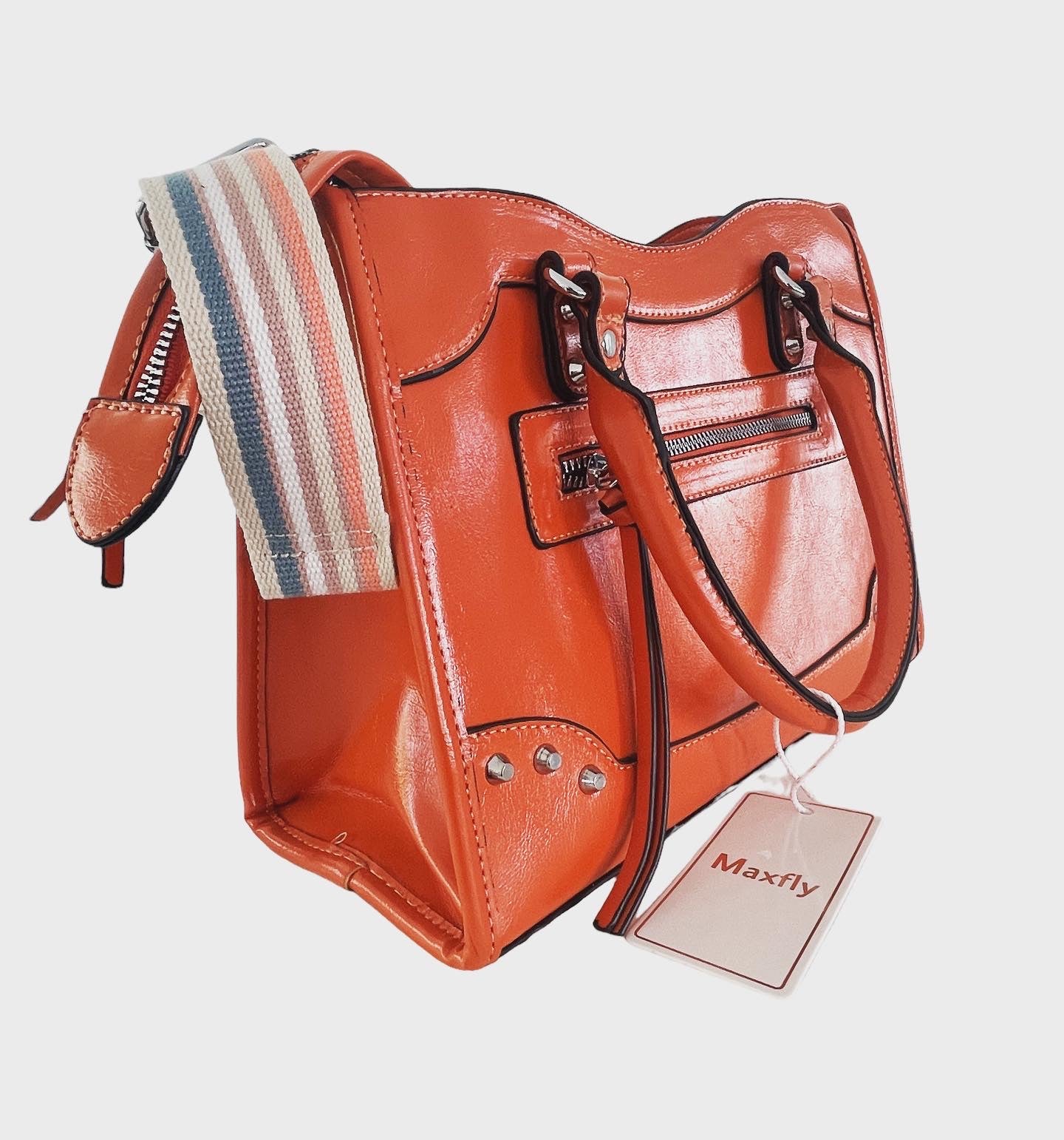 Mittelgroße orangefarbene Tasche mit beidseitigem Reißverschluss