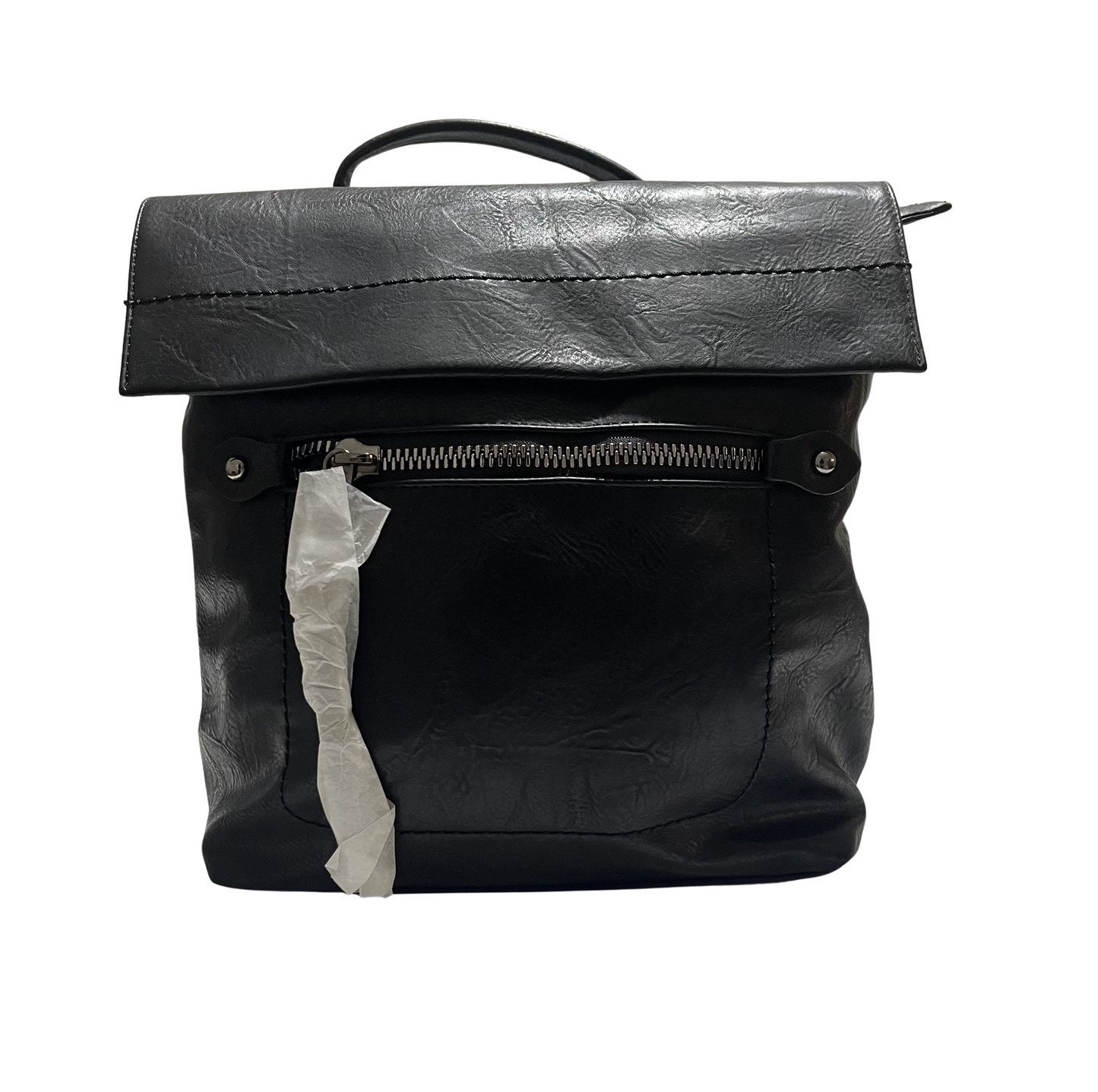 Schwarzer Rucksack mit geräumigem Doppelreißverschluss vorne und hinten